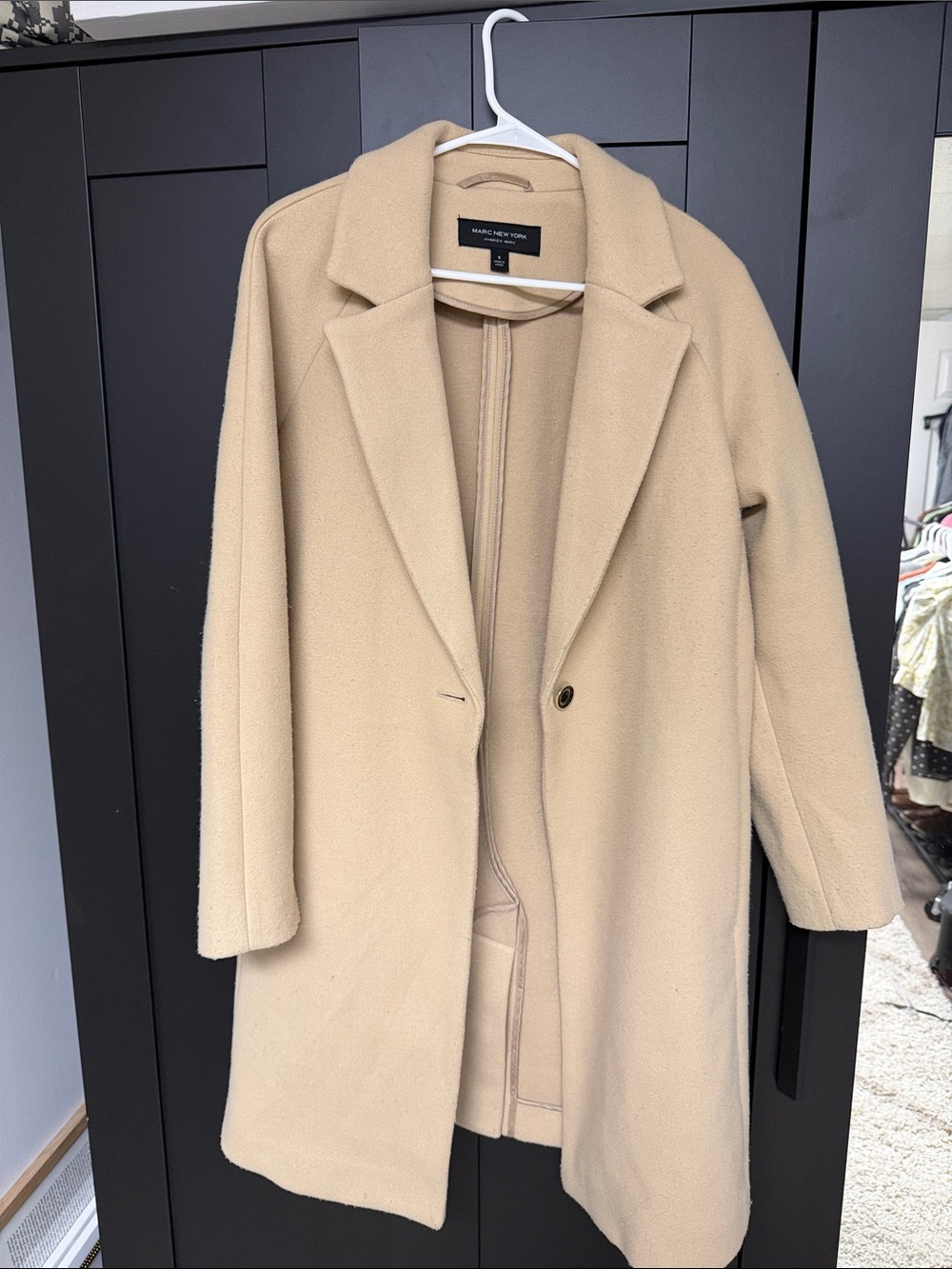 Marc New York Camel Single-Button Wool-Blend Trench Coat